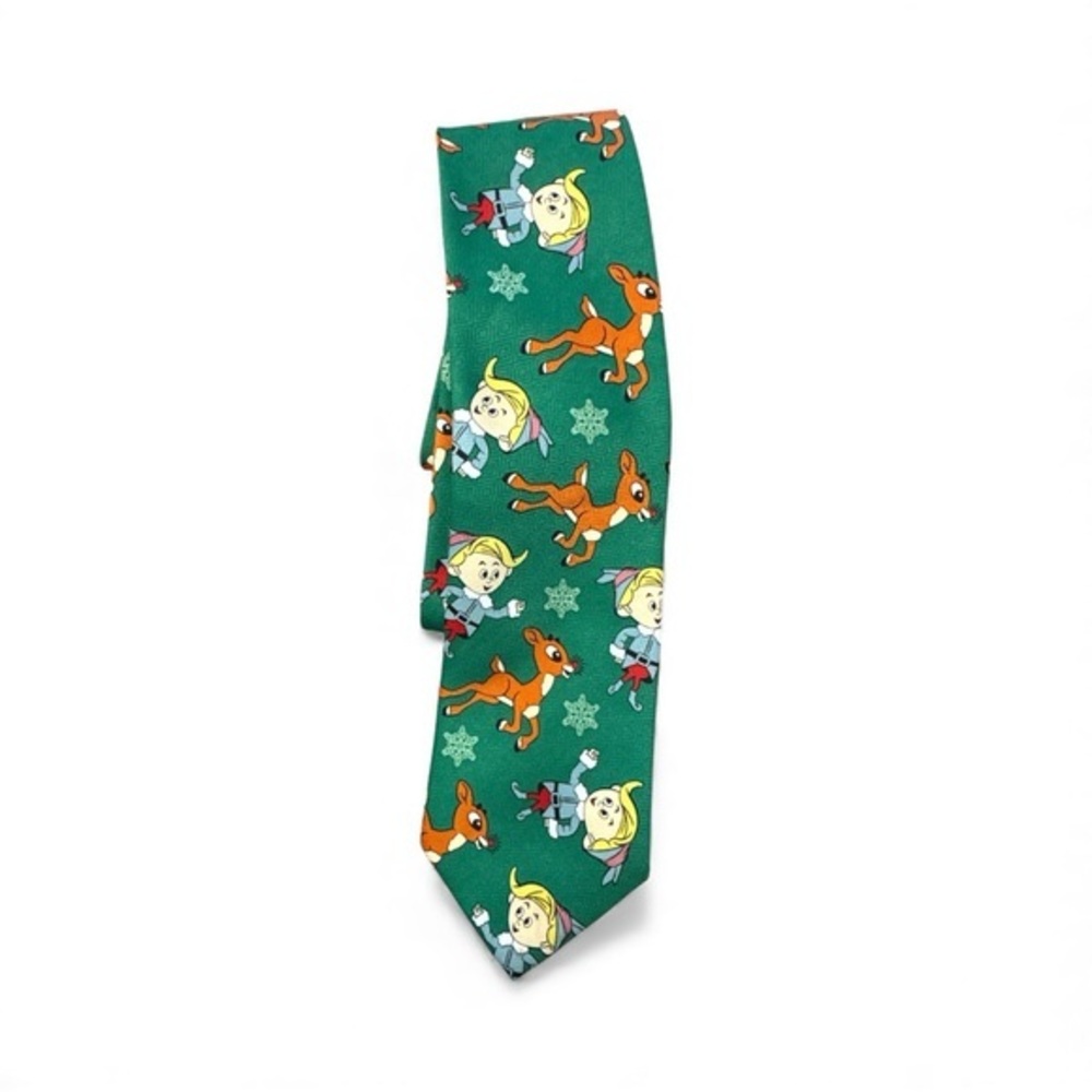 The Rudolph Company Green Holiday Reindeer Retro Cartoon Character XMAS Tie